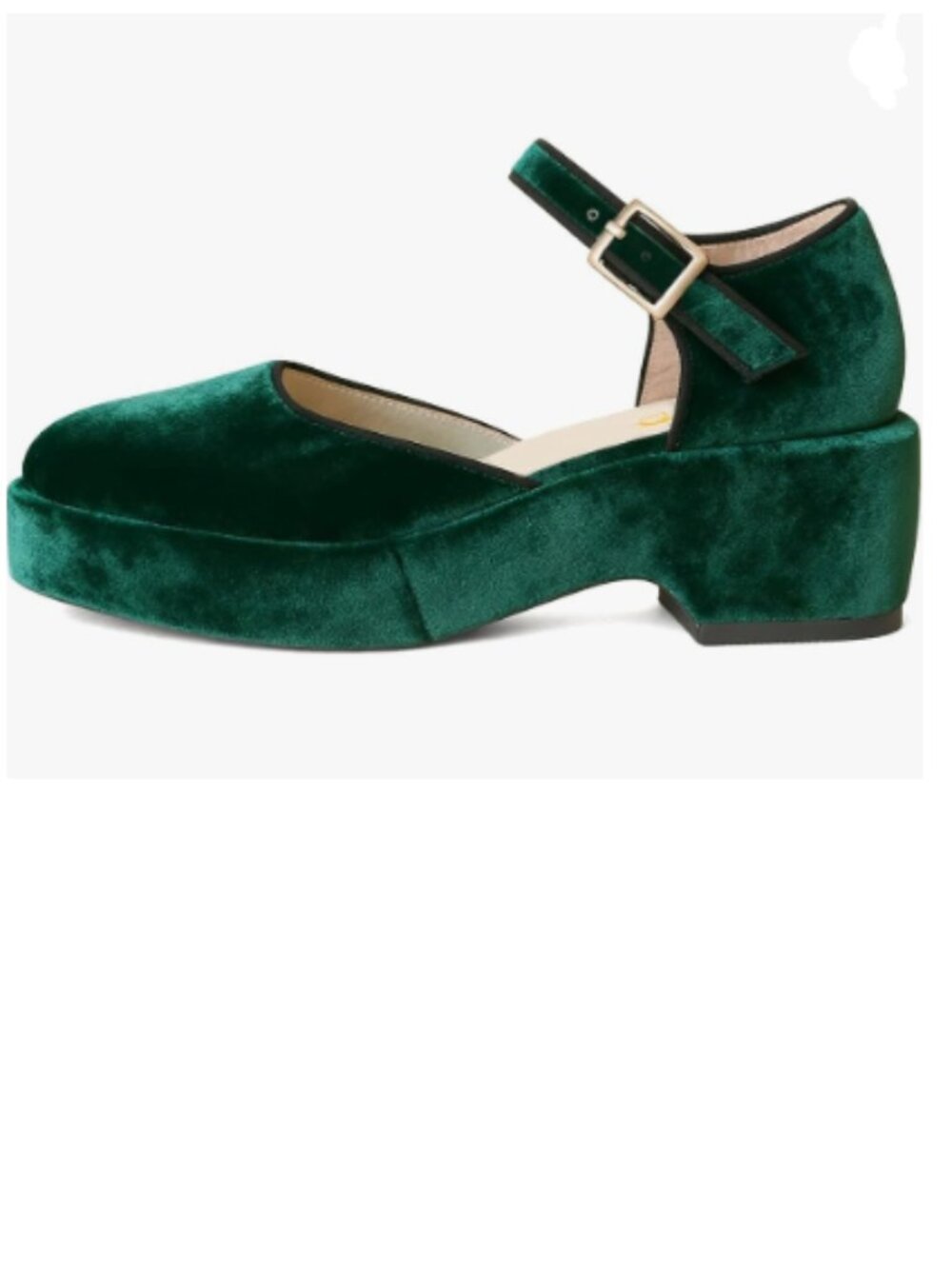XYD Emerald Green Chunky Low Heel Platform Mary Jane Ankle Strap Velvet Pumps